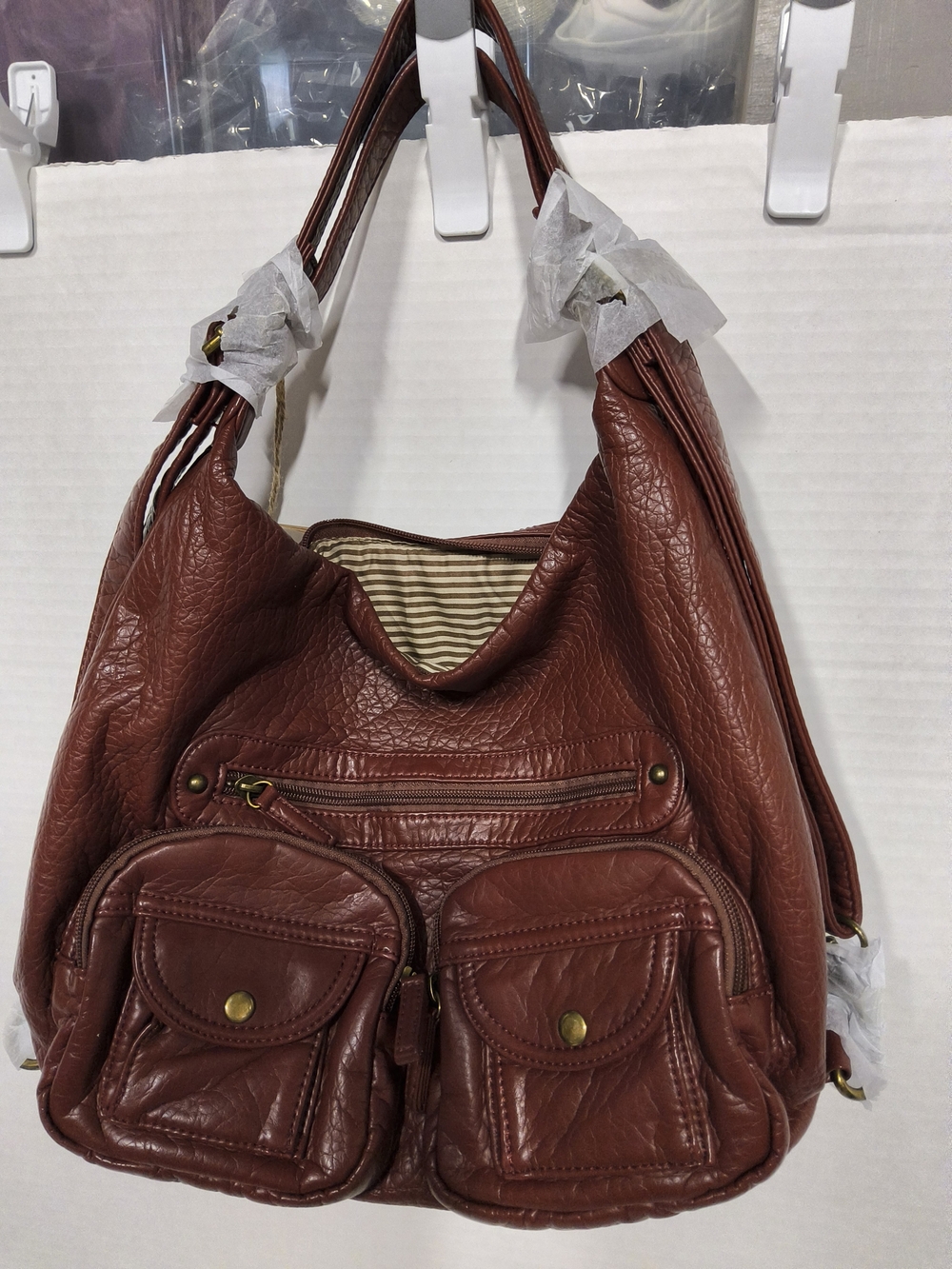 NWOT Ampere Creations Women's Classic Vegan Leather Convertible Bag - Burgandy